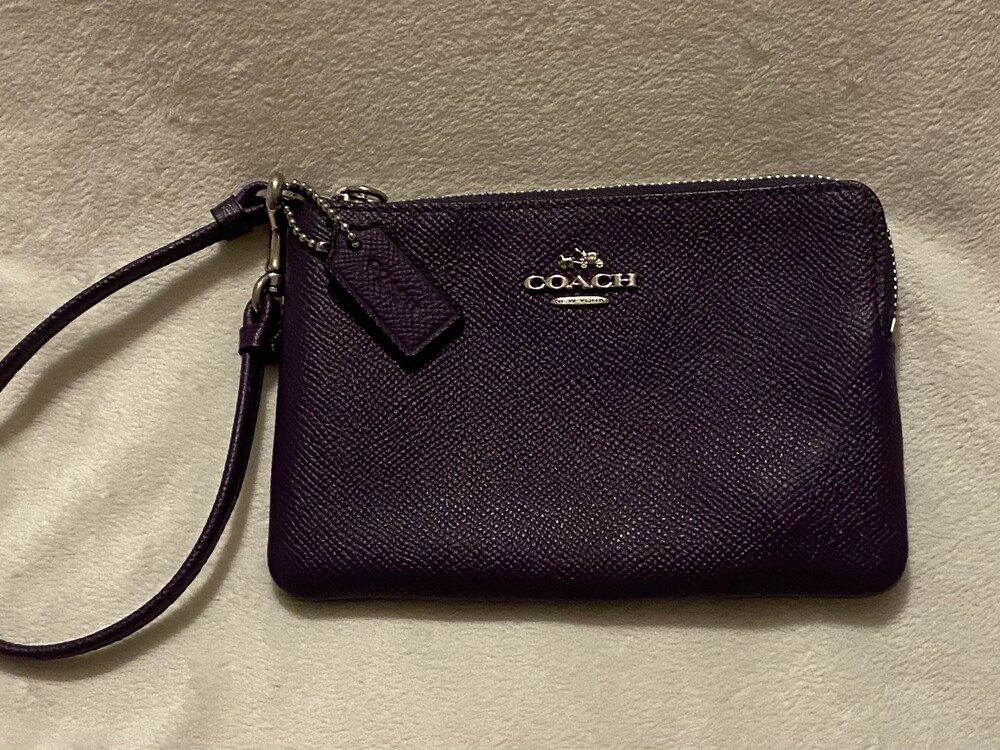 Coach Purple Leather Wristlet with Card Slots and Silver Hardware 64360